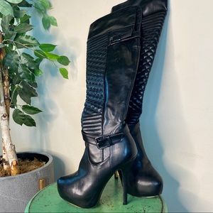 Quilted leather knee high boots